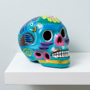 Large Hand Painted Ceramic Sugar Skull Made In Costa Maya, Mexico